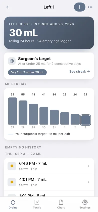 DrainTally web app — screen 2