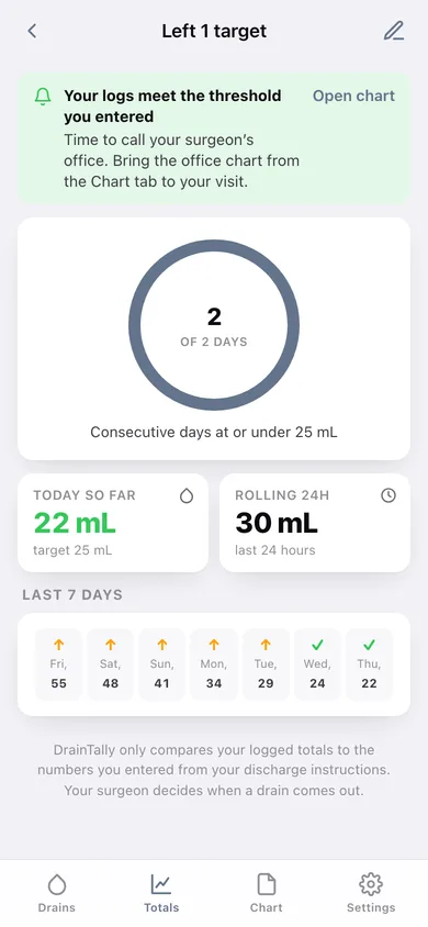 DrainTally web app — screen 3
