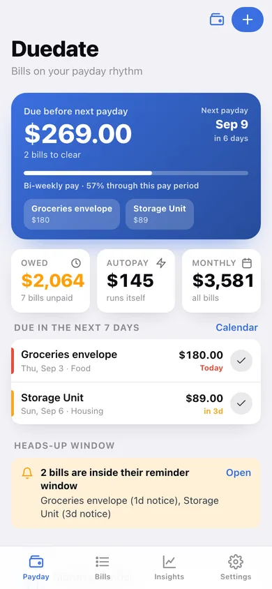 Duedate web app — screen 1