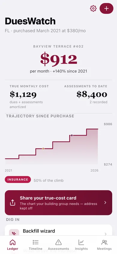 DuesWatch web app — screen 1
