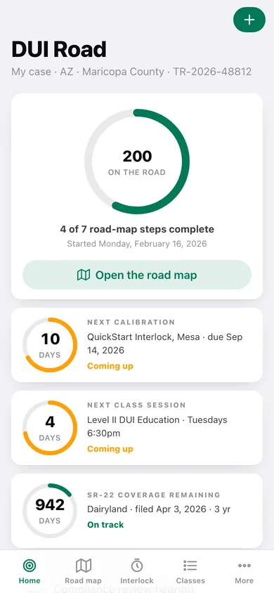 DUI Road web app — screen 1