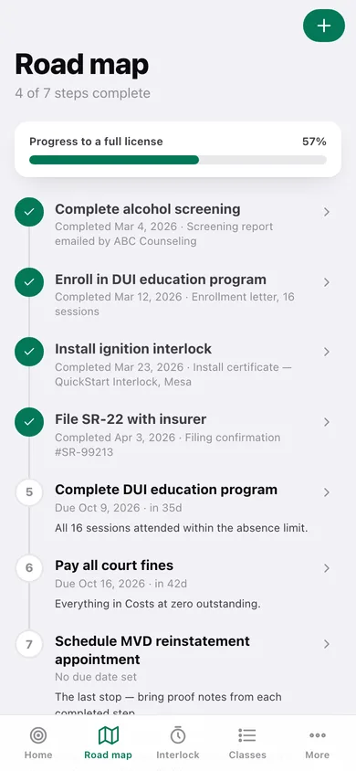 DUI Road web app — screen 2