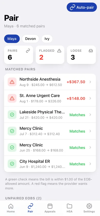 EOB Keeper web app — screen 2
