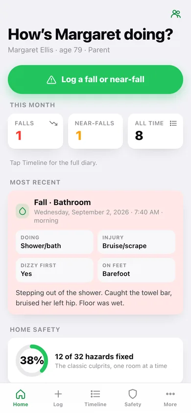 FallTrail web app — screen 1