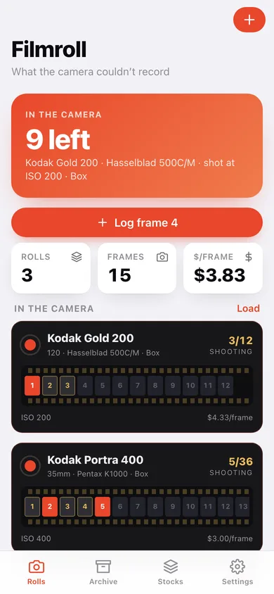 Filmroll web app — screen 1