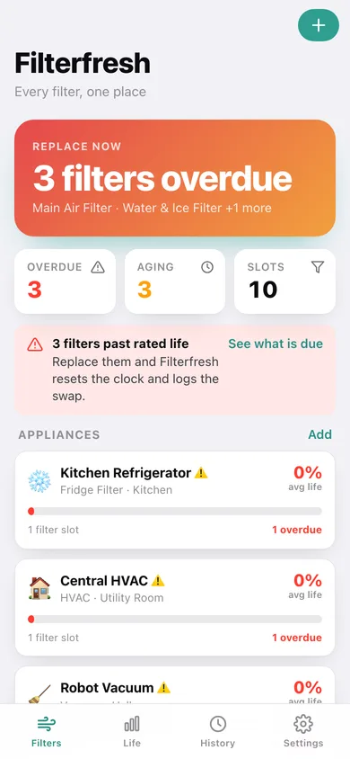 Filterfresh web app — screen 1