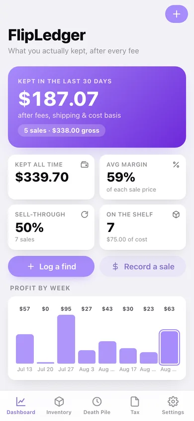 FlipLedger web app — screen 1