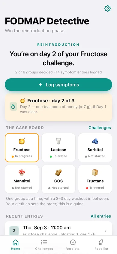 FODMAP Detective web app — screen 1