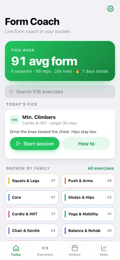 Form Coach web app — screen 1