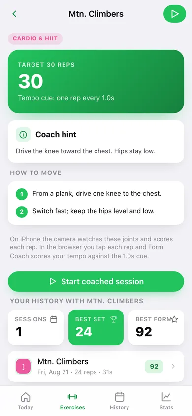 Form Coach web app — screen 2