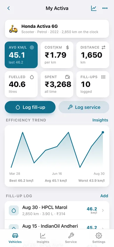 Fuelbook web app — screen 2