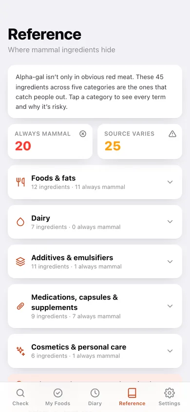 Alpha-Gal Safe web app — screen 3