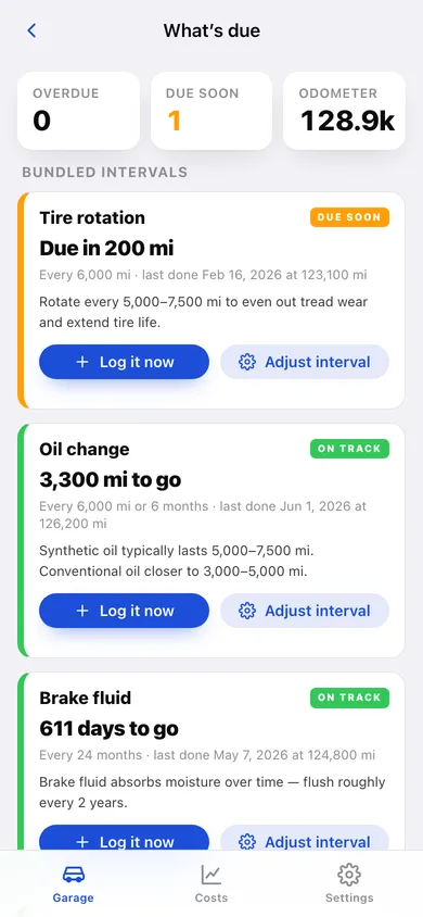 Garagebook web app — screen 3