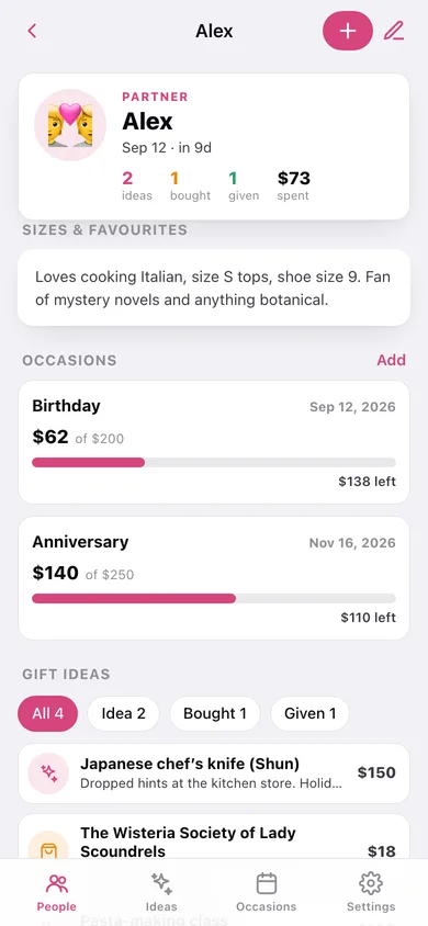 Giftwise web app — screen 2