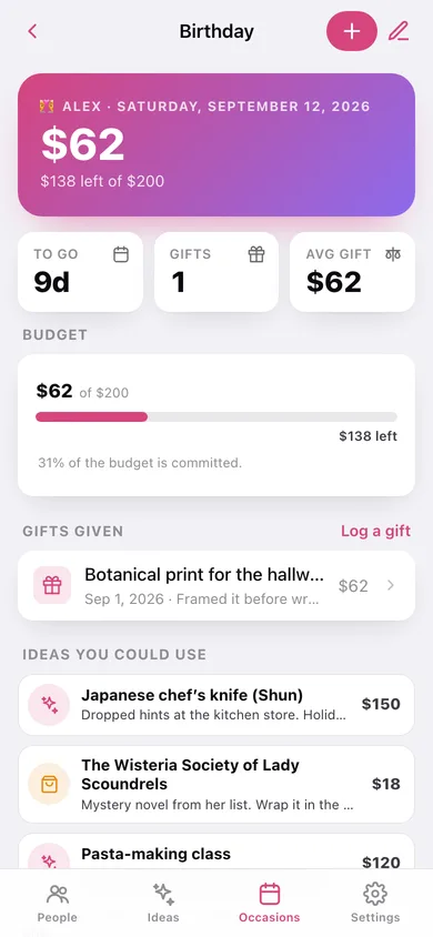 Giftwise web app — screen 3