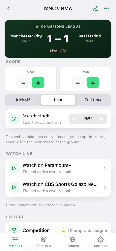 Golazo 26 web app — screen 2