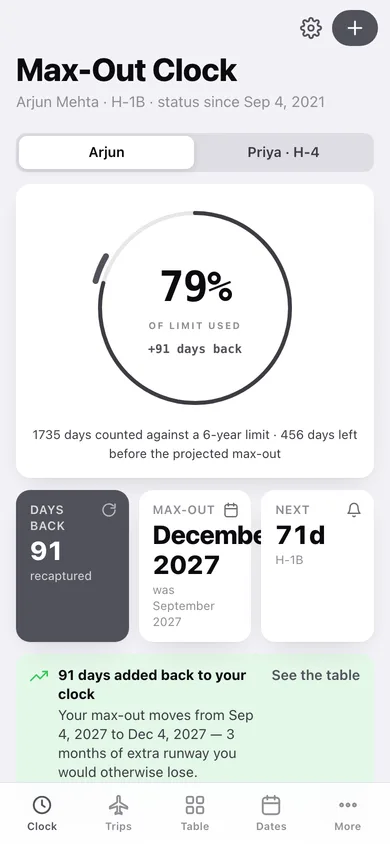 H1B Clock web app — screen 1