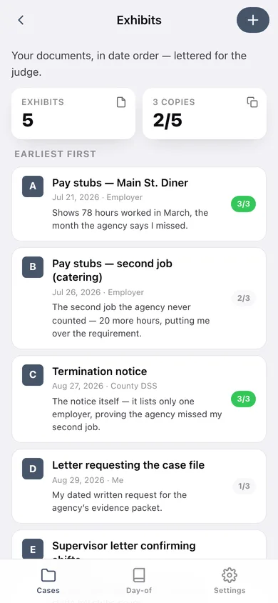 Hearing Binder web app — screen 2