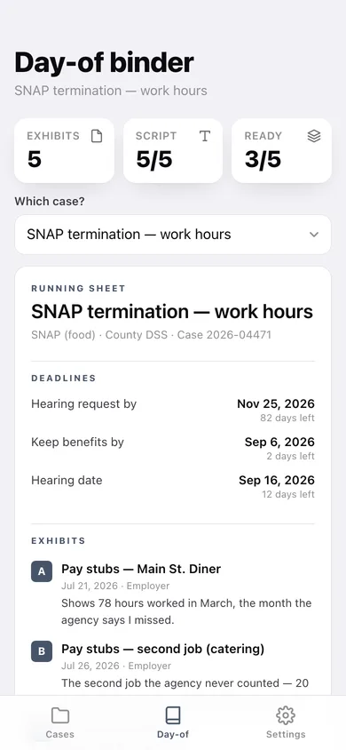 Hearing Binder web app — screen 3