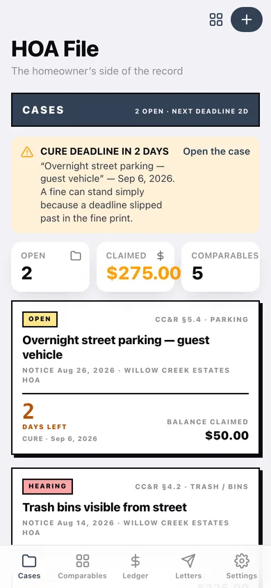 HOA File web app — screen 1