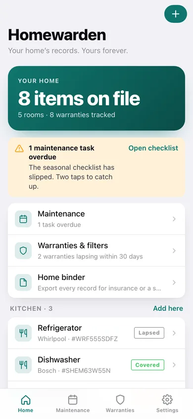 Homewarden web app — screen 1