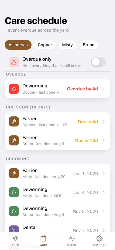 Horsekeep web app — screen 3