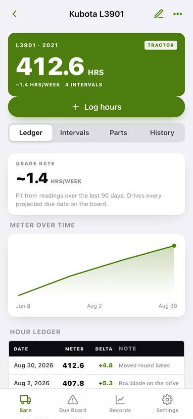 Hourbook web app — screen 2