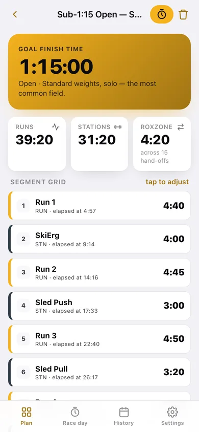 PaceGrid web app — screen 2