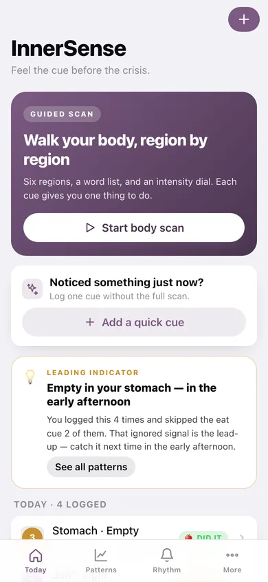 InnerSense web app — screen 1