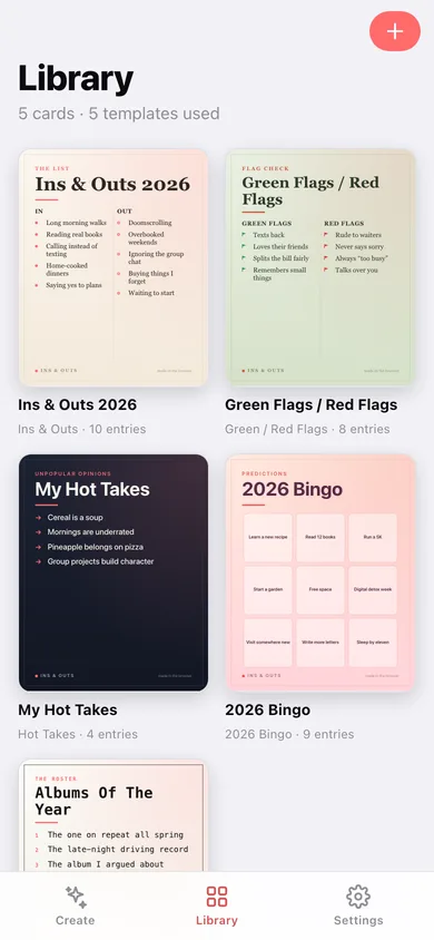 Ins & Outs web app — screen 2