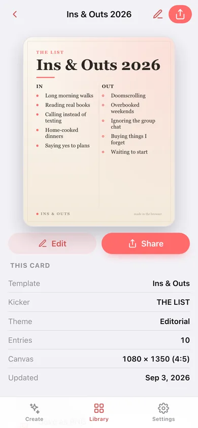 Ins & Outs web app — screen 3