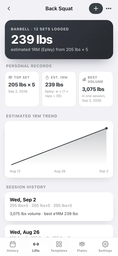 Ironlog web app — screen 2