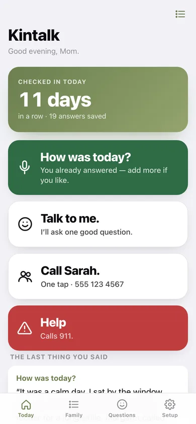 Kintalk web app — screen 1