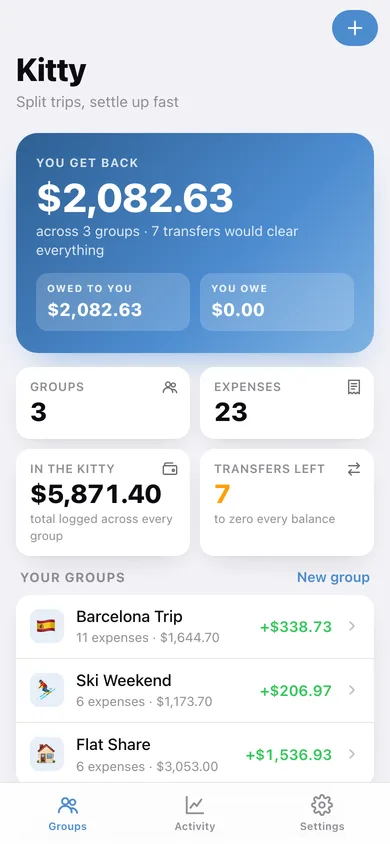Kitty web app — screen 1
