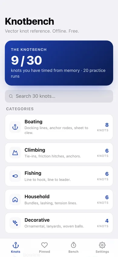Knotbench web app — screen 1