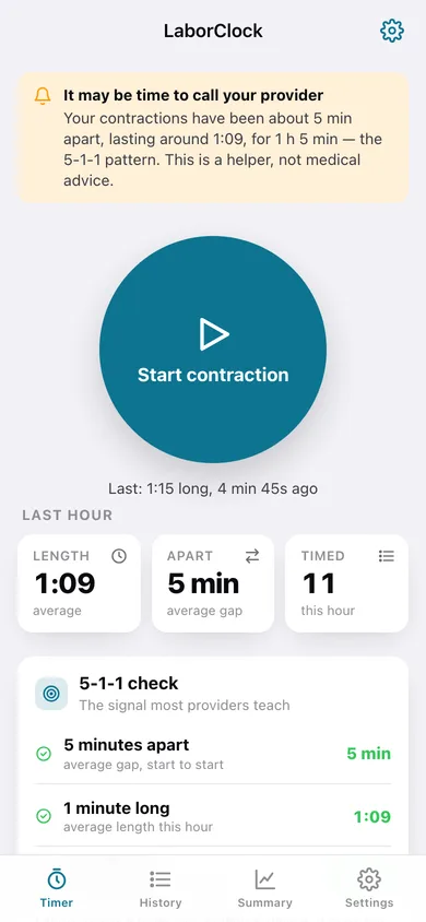 LaborClock web app — screen 1