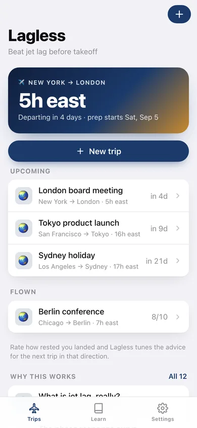 Lagless web app — screen 1