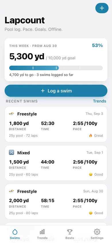 Lapcount web app — screen 1