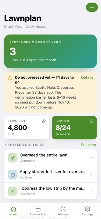 Lawnplan web app — screen 1