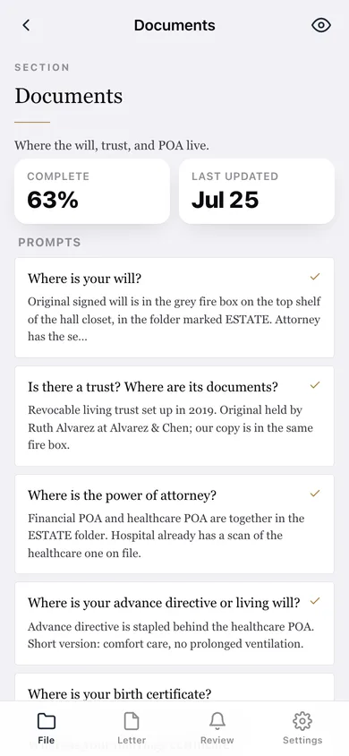 Lifefile web app — screen 2