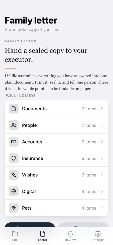 Lifefile web app — screen 3