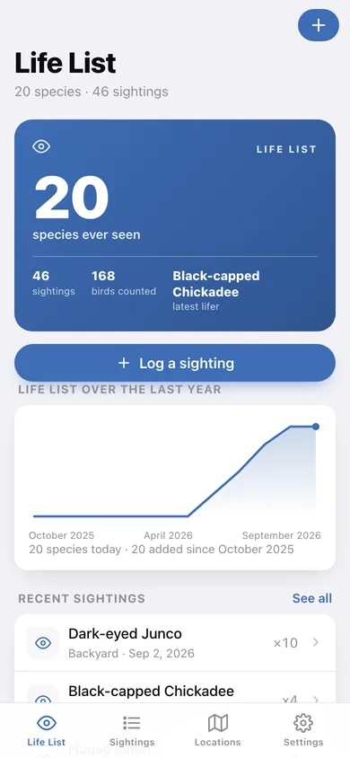 Lifelist web app — screen 1
