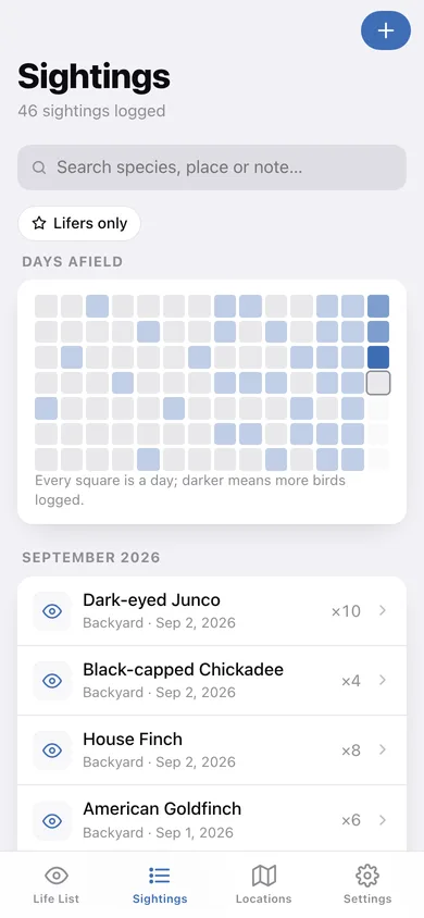 Lifelist web app — screen 2