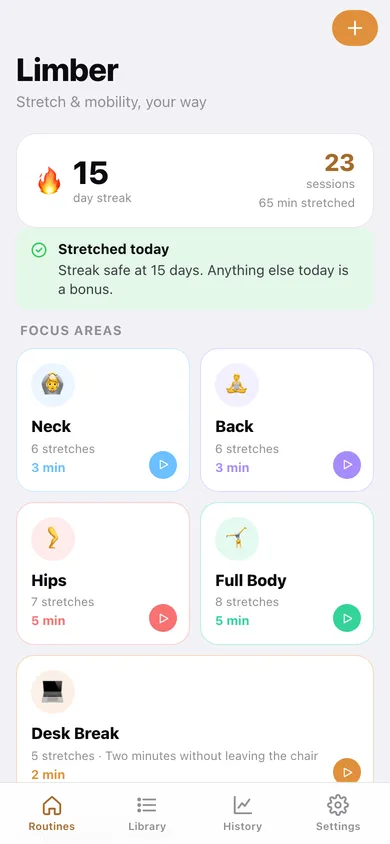 Limber web app — screen 1