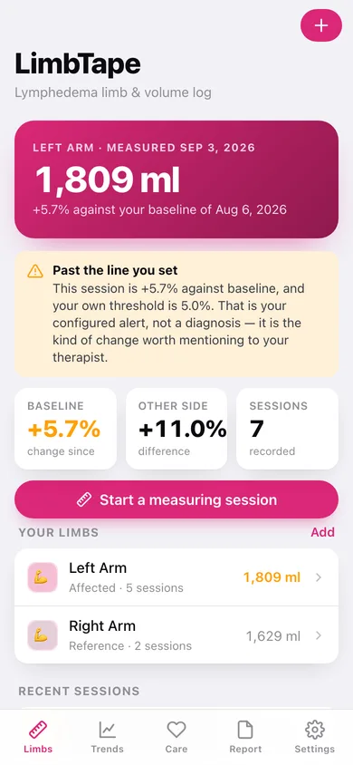 LimbTape web app — screen 1
