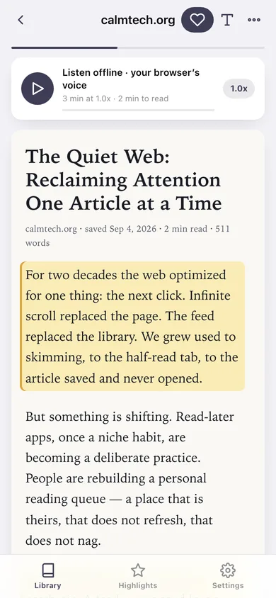 Linger web app — screen 2