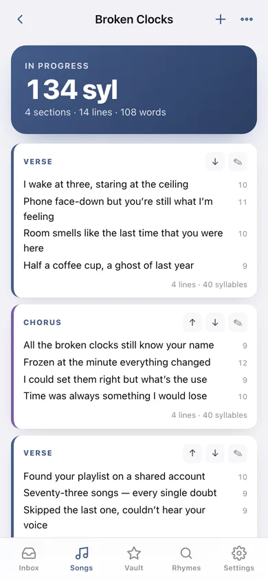 Lyricpad web app — screen 2