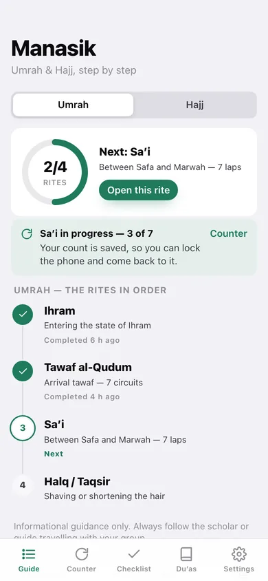 Manasik web app — screen 1
