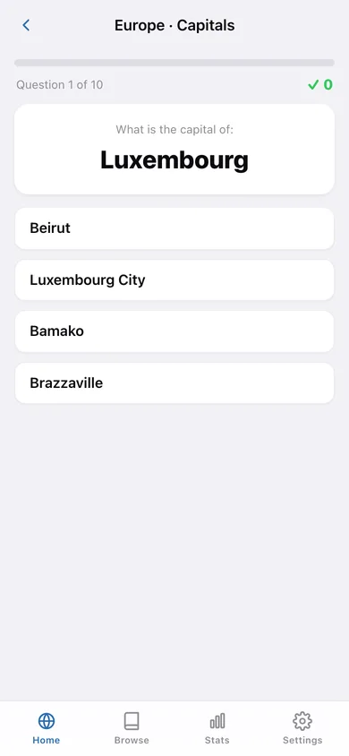 Mapquiz web app — screen 2