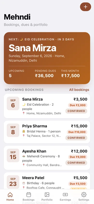 Mehndi web app — screen 1